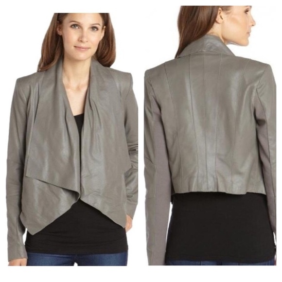 BCBGMaxAzria Jackets & Blazers - BCBGMaxazria Stone Grey Leather Draped Jacket XS